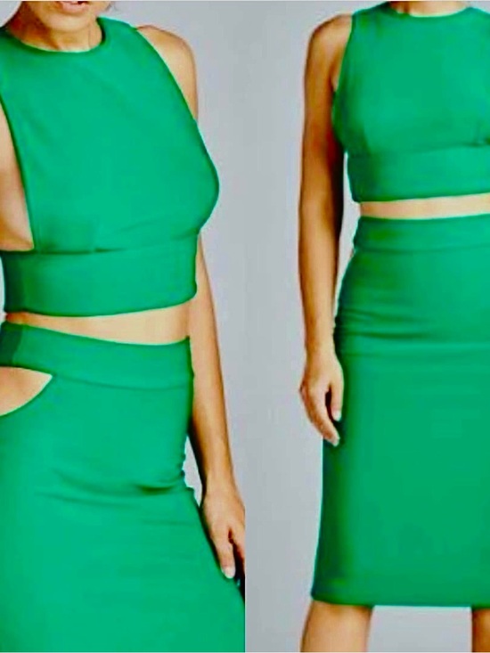 WinWin Dresses & Skirts - WinWin Emerald Green Two-Piece High-Waist Pencil Skirt Set
